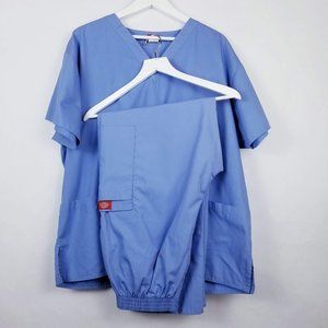 Dickies Blue V-neck Scrubs Top and Pants - XL